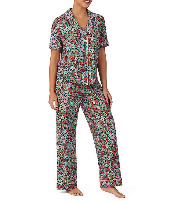 Floral Ditsy Print Short Sleeve Notch Collar Knit Pajama Set | Dillard's