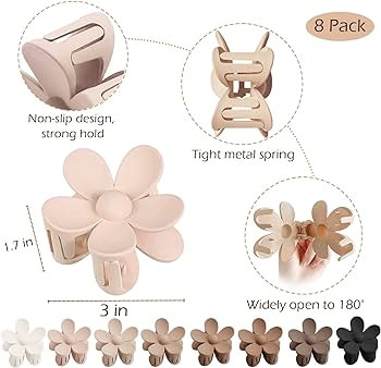 8 Pack Flower Hair Clips Large Hair Claw Clips for Women Thick Hair Matte Large Claw Clips Hair J... | Amazon (US)