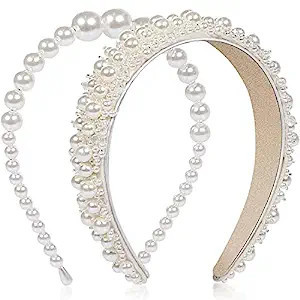 WantGor Pearl Headbands for Women, 2PCS Faux Pearl Hairbands Bridal White Headband Wedding Hair H... | Amazon (US)