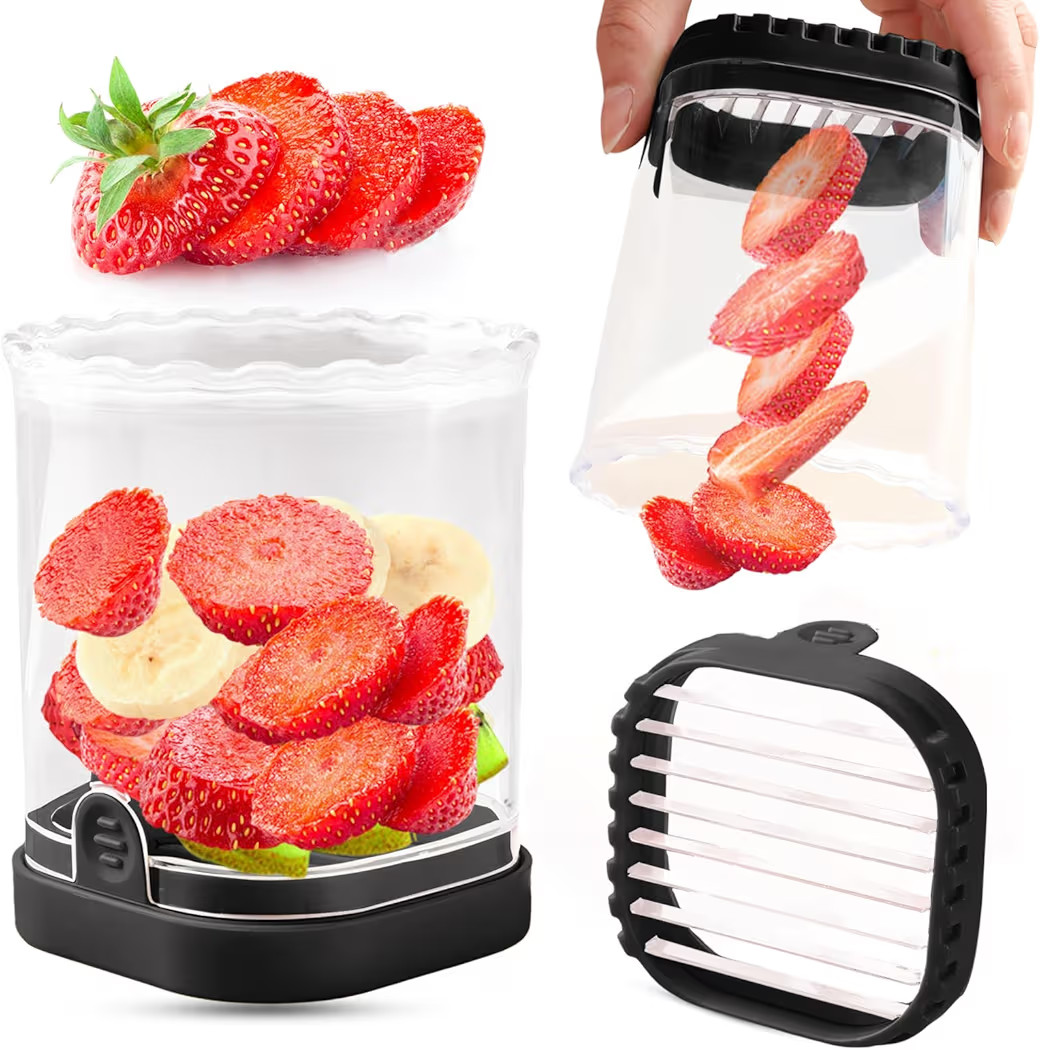 Creative Strawberry & Fruit Slicer - Detachable Cutter with Push Plate (Black) | Amazon (US)