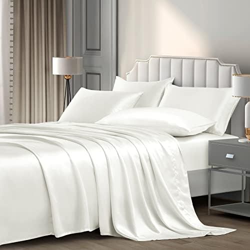 Ersmak 7 Pieces Satin Sheets Set Queen Size, Luxury Silky Ivory White Satin Bed Sheets Set w… | Amazon (US)