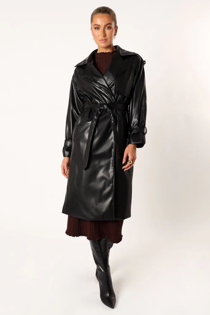 Antonella Faux Leather Trench Coat - Black | Petal & Pup (US)