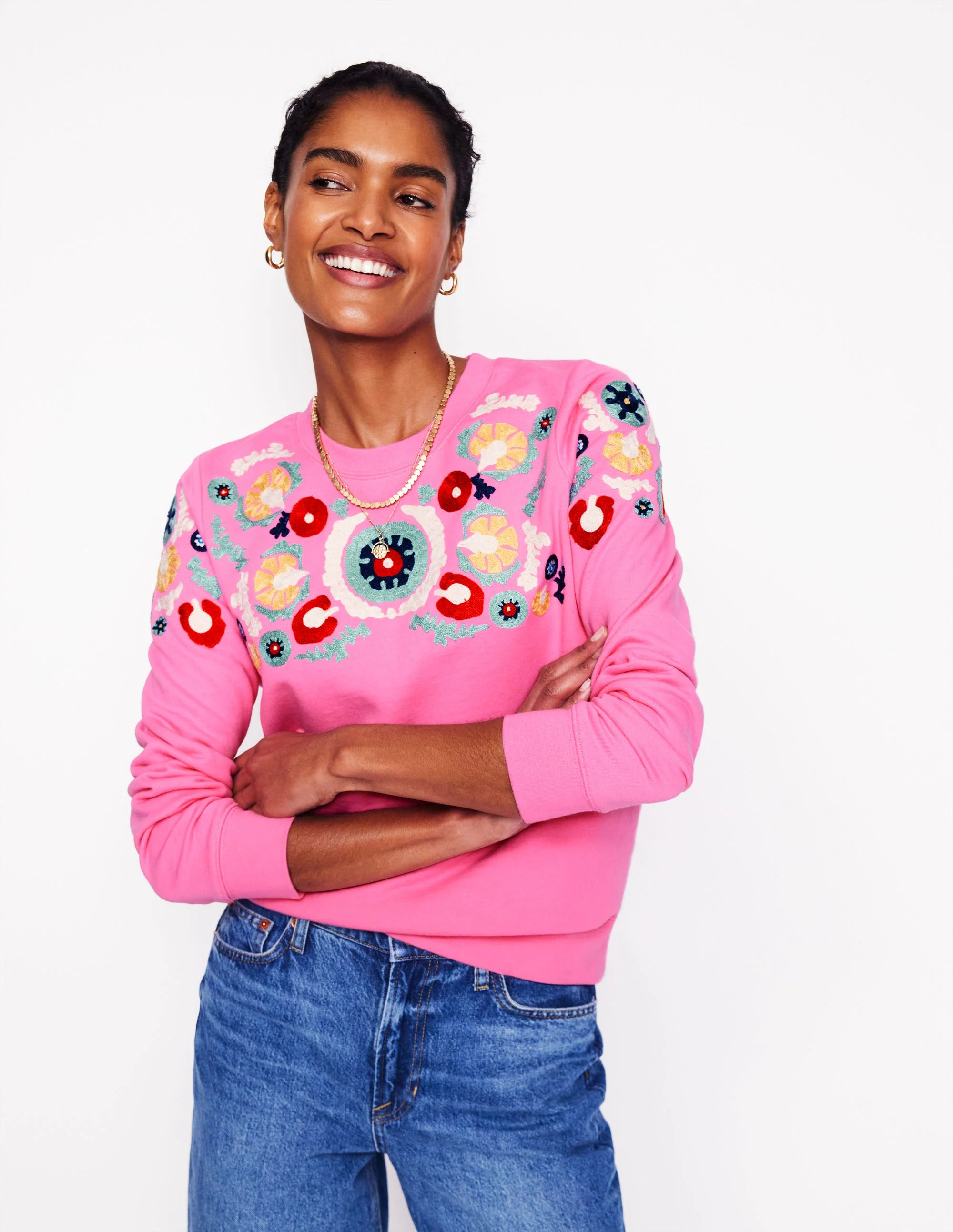 Hannah Embroidered Sweatshirt-Pink Rose | Boden (US)