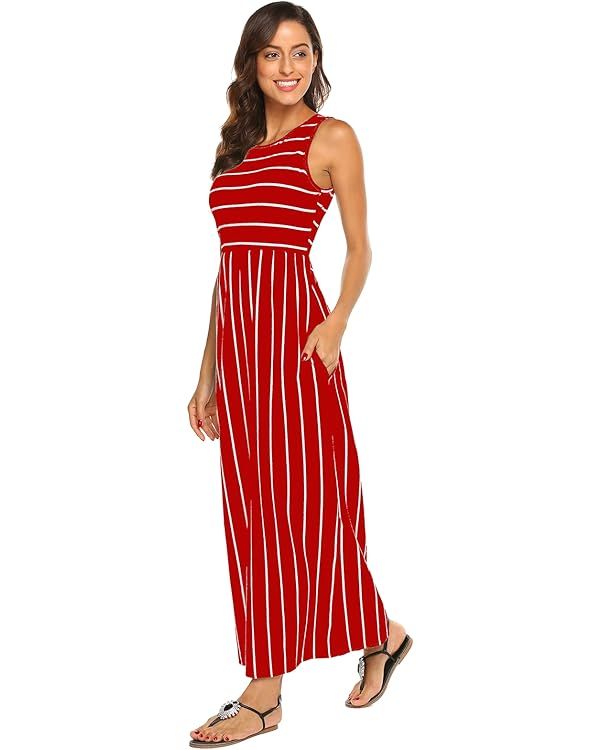 Hount Women's Summer Sleeveless Striped Flowy Casual Long Maxi Dress with Pockets | Amazon (US)