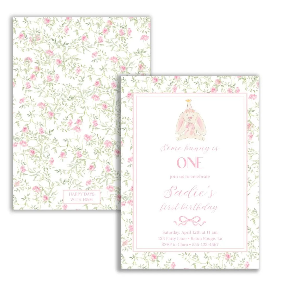 Bunny Birthday Invitation Some Bunny is One Floral Girl Preppy Watercolor Bows Grandmillennial Di... | Etsy (US)