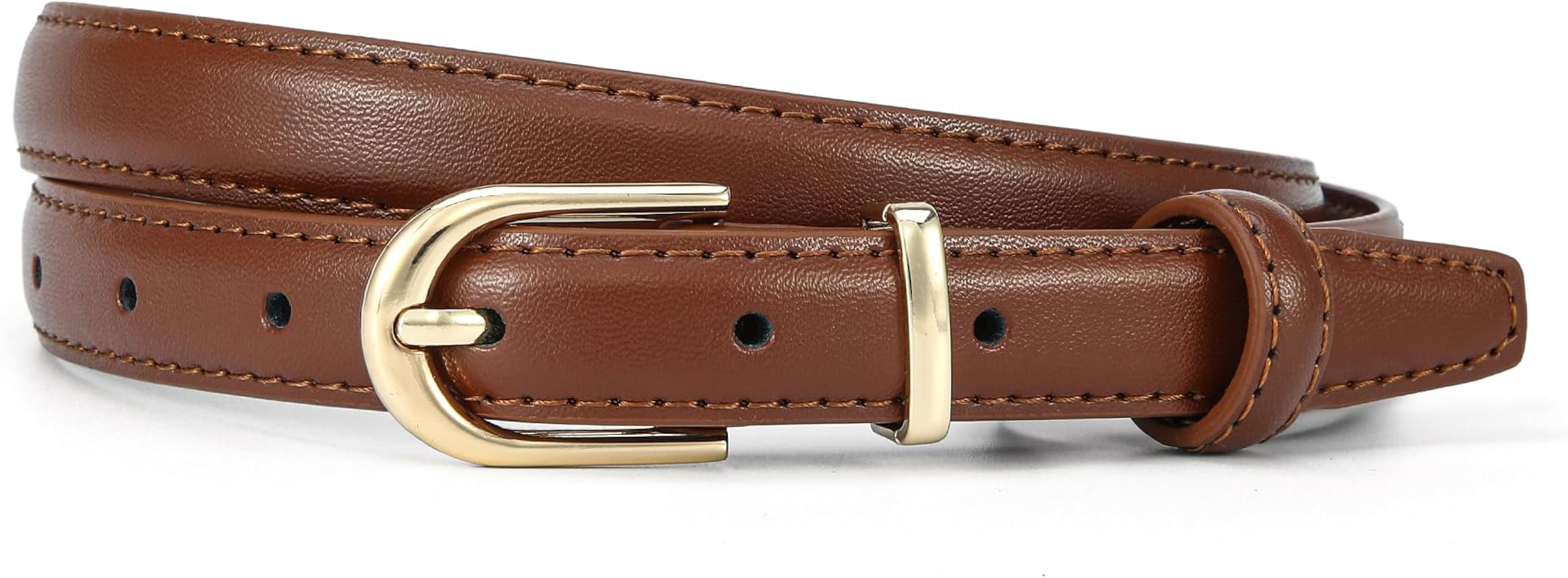 Women Skinny Leather Belt for Jeans Pants Ladies Thin Waist Dress Belts with Gold Buckle | Amazon (US)