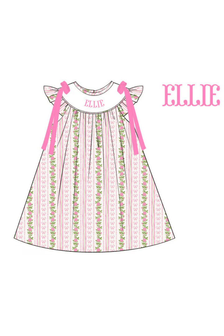 Pre-Order Custom Name Smocked Fancy Pink Bow Dress | The Smocked Flamingo