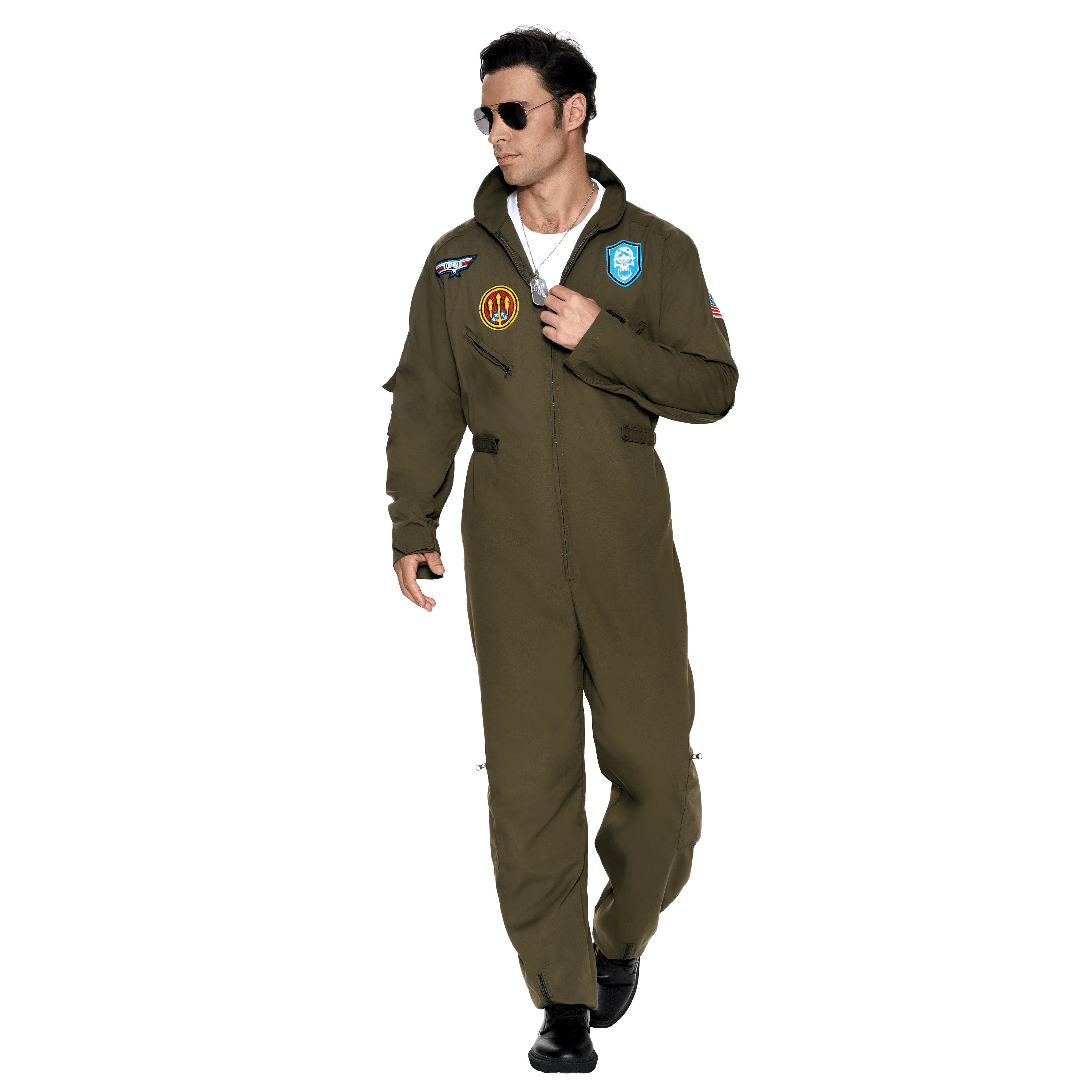 Joyfy Flight Pilot Costume for Adults Pilots Uniform Costume Movie Icon Green Jumpsuit for Men Ha... | Walmart (US)