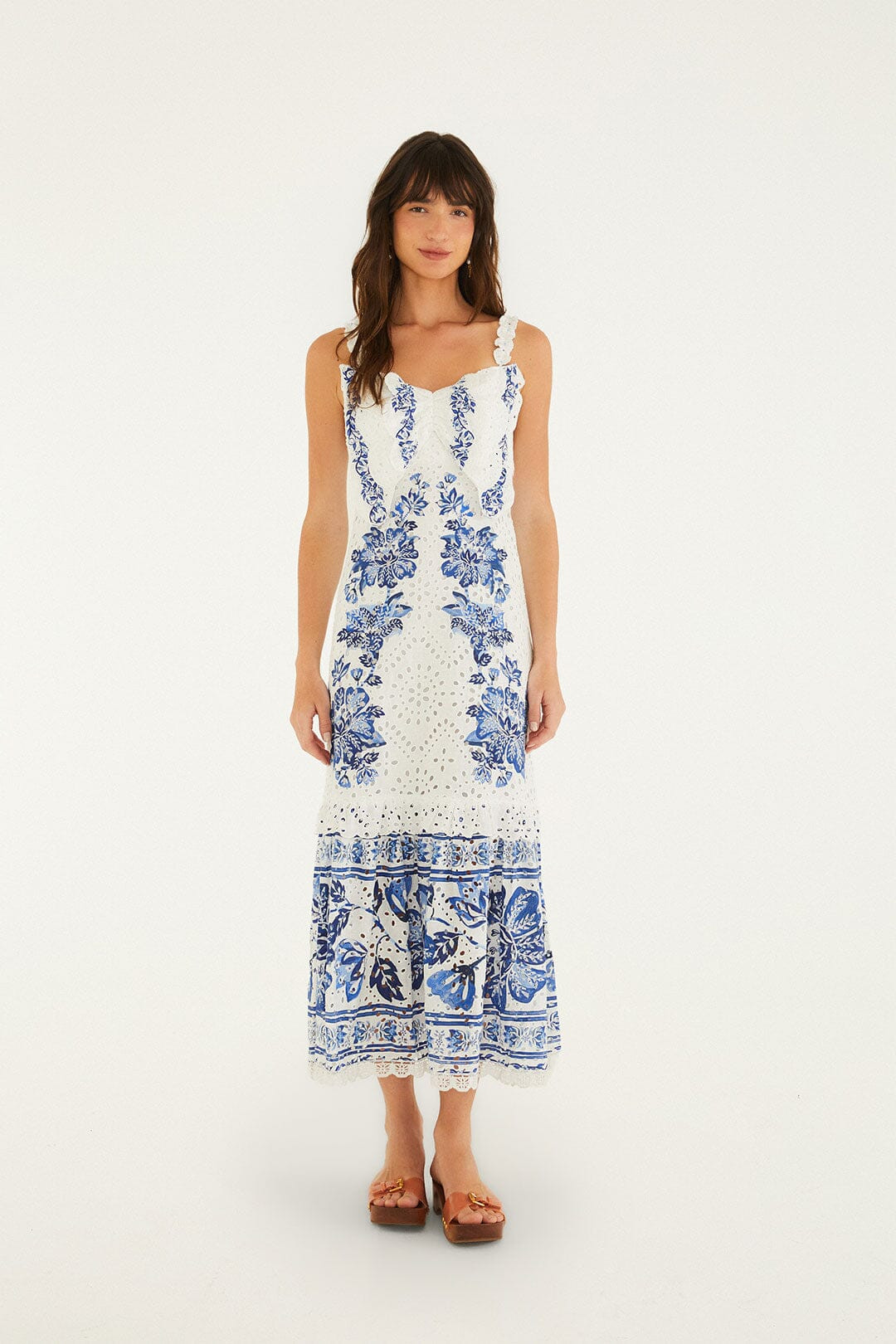 Off-White Beautiful Nature Eyelet Midi Dress | FARM Rio | FarmRio (US)