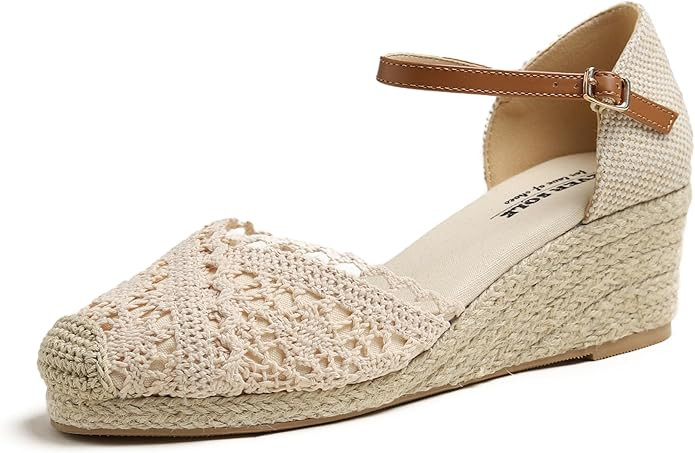 FEVERSOLE Close Toe Espadrilles Women's Comfort Breathable Mid Heel Wedge Spring Summer Tropical ... | Amazon (US)