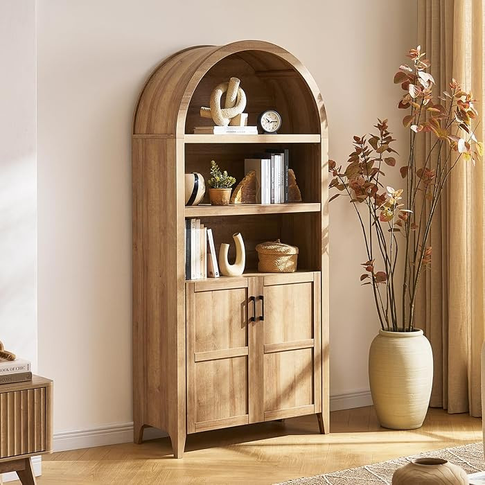 mopio Lauren 77.4" Tall Arched Cabinet, The Original 5-Tier Bookcase with Doors and Adjustable Sh... | Amazon (US)