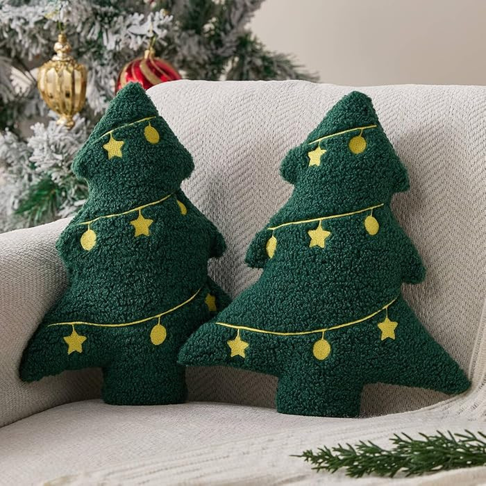 Christmas Pillows Set of 2 Green Christmas Tree Lanterns Shaped Soft Plush Christmas Decor Pillow... | Amazon (US)