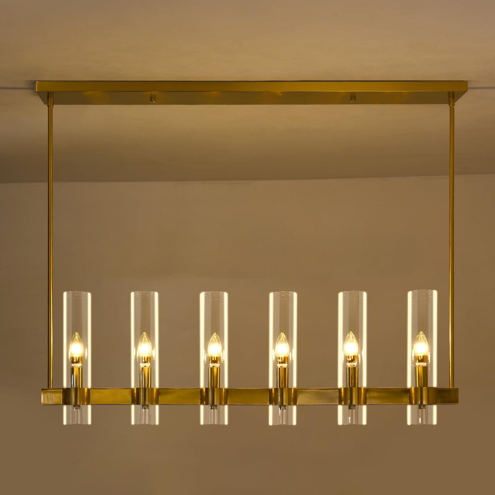 Modern Gold Chandeliers for Dining Room 42" Rectangular Chandelier Kitchen Light Fixtures 6 Light... | Amazon (US)