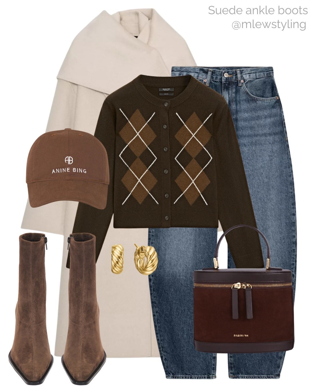 Neutral fall outfit with suede ankle boots and an argyle cardigan sweater 🤎🐻

Tags: new in Zara wool scarf coat, massimo dutti knit, barrel leg jeans, Paris 64 chocolate brown suede bag, anine bing baseball cap, balloon jeans, elevated everyday outfit 

#LTKSeasonal #LTKItBag #LTKShoeCrush