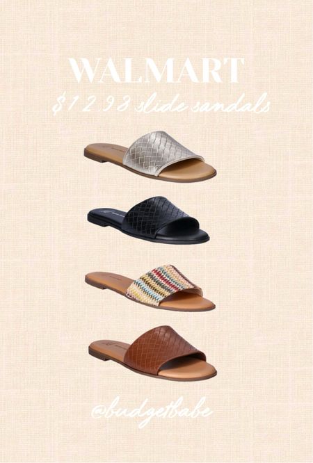 Walmart slide sandals only $12.98! I have the brown. Fit tts. #walmartpartner @walmart @walmartfashion #walmartfashion #walmart 

#LTKstyletip #LTKfindsunder50 #LTKshoecrush