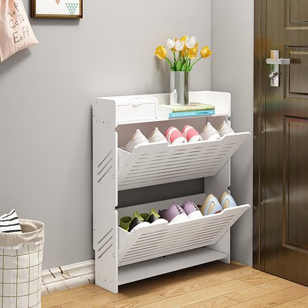 Anqidi 2 Layers Flip Drawers Shoe Cabinet Striped Tipping Bucket Storage Organizer Shoe Rack Entrywa | Walmart (US)