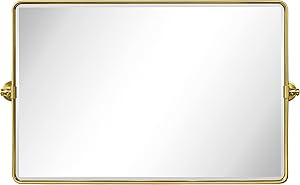 TEHOME 24 x 38'' Horizontal Farmhouse Gold Metal Framed Pivot Rectangle Bathroom Mirror Tilting B... | Amazon (US)