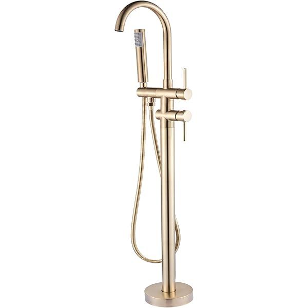 Freestanding Bathtub Faucet with Handheld Spray Head, Gold Tub Filler Bathtub Shower Faucet Set 360  | Amazon (US)