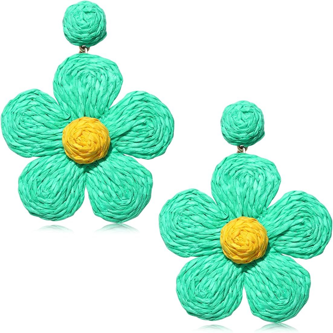 Vogueknock Rattan Earrings for Women Statement Boho Raffia Straw Wrapped Flower Drop Dangle Earrings | Amazon (US)