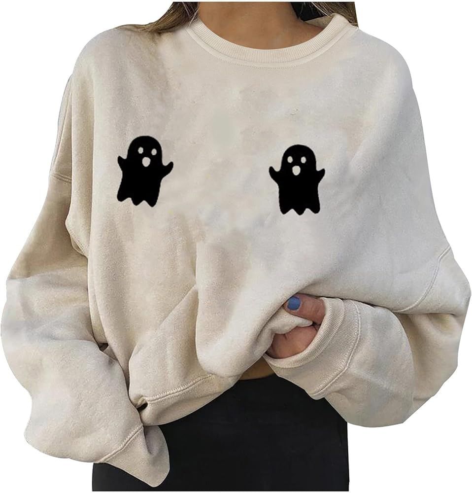 Kanzd Halloween Graphic Sweatshirts for Women Fashion Crewneck Loose Fit Casual Long Sleeve Cute ... | Amazon (US)