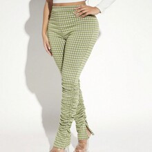 Gingham Print Ruched Split Hem Pants | SHEIN