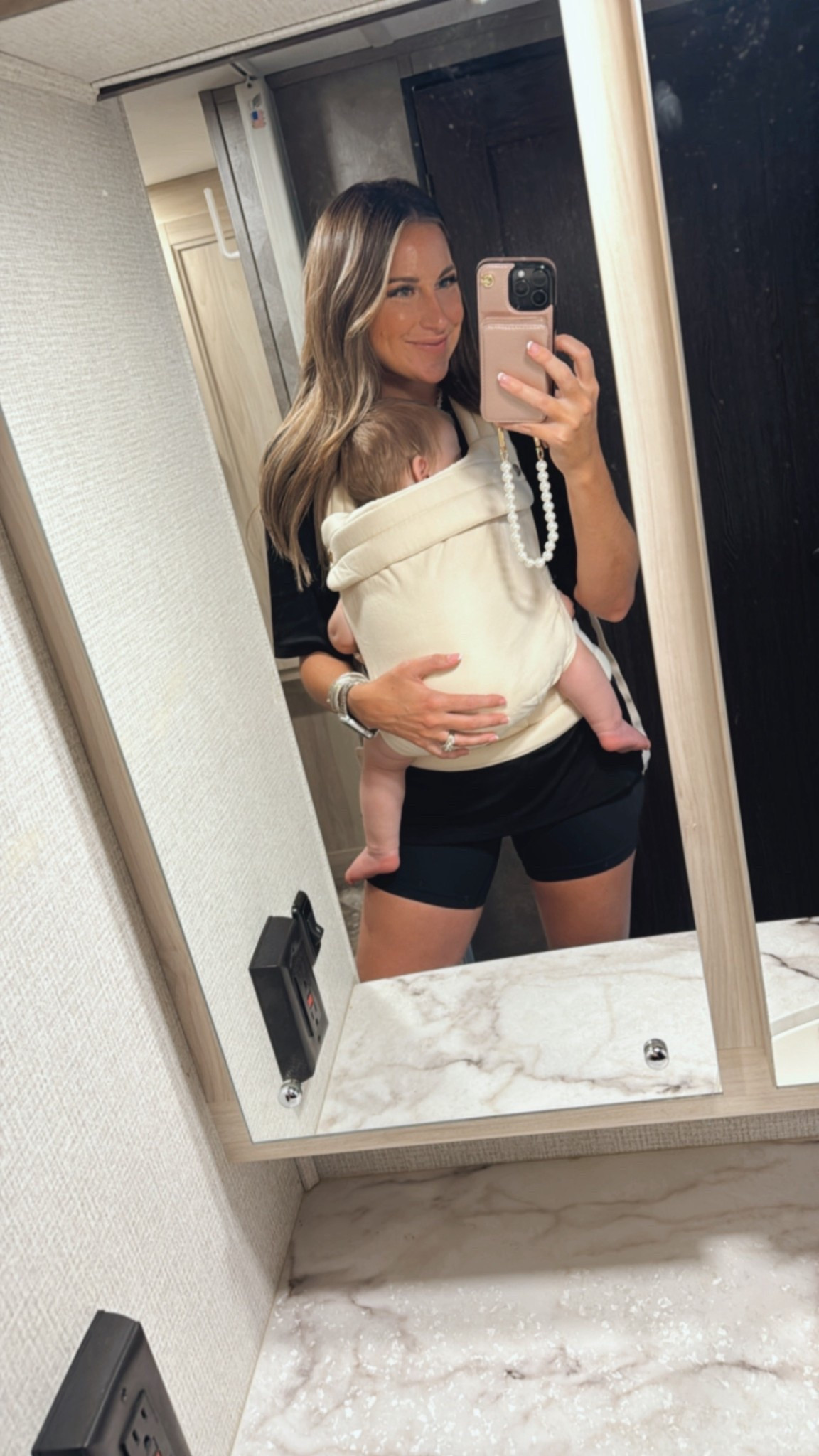 In a medium 2 piece set with tunic tee and biker shorts and my favorite baby carrier! 

#LTKBaby #LTKFindsUnder50 #LTKStyleTip