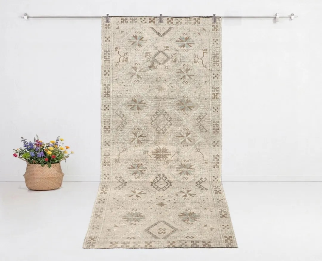 5x11 Ft Vintage Turkish Runner Rug | Muted Beige Geometric Wool Hallway Carpet | Bohemian Oushak ... | Etsy (Global)