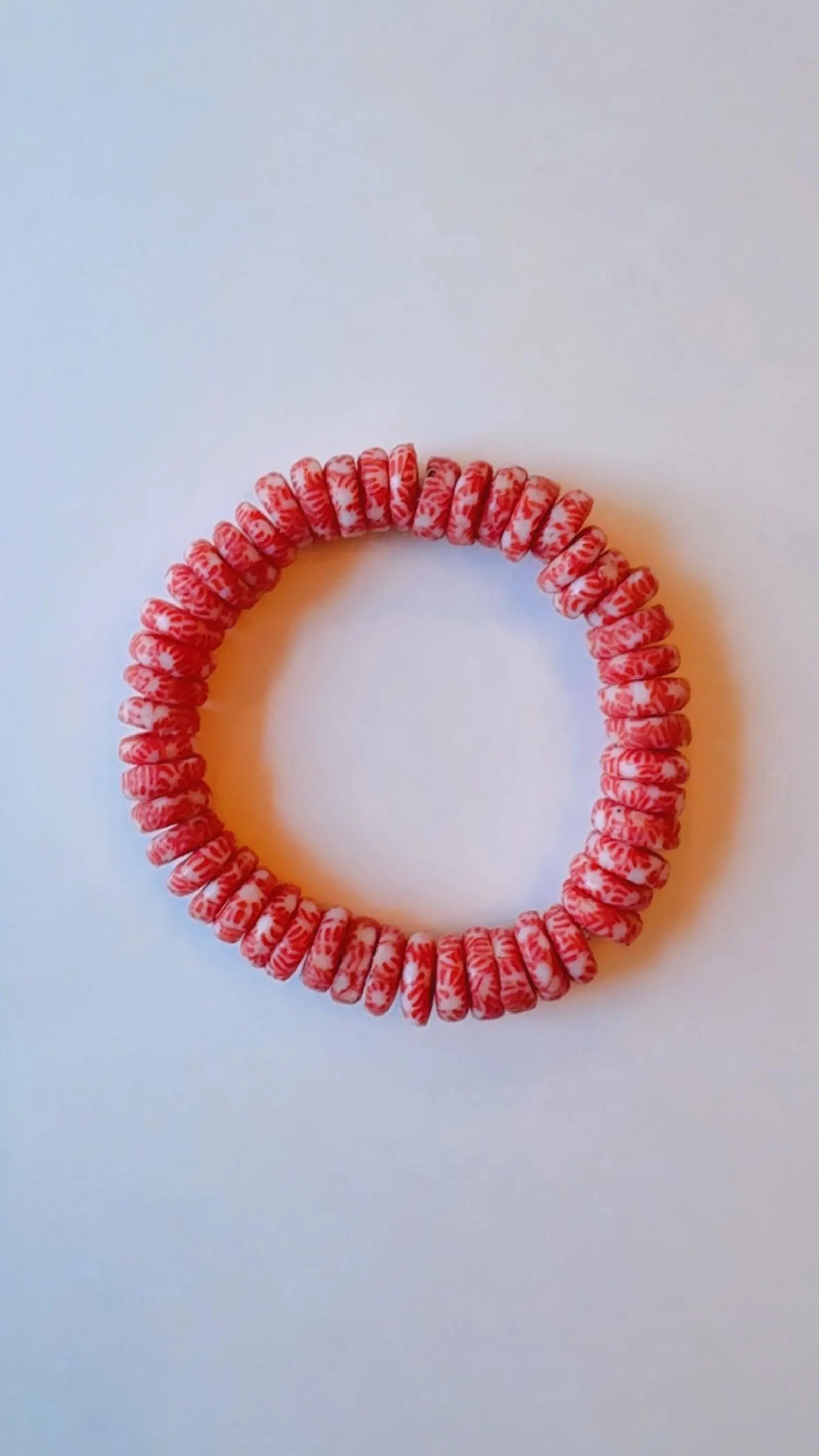 Recycled glass beaded bracelet-11mm red and white | Etsy (Global)