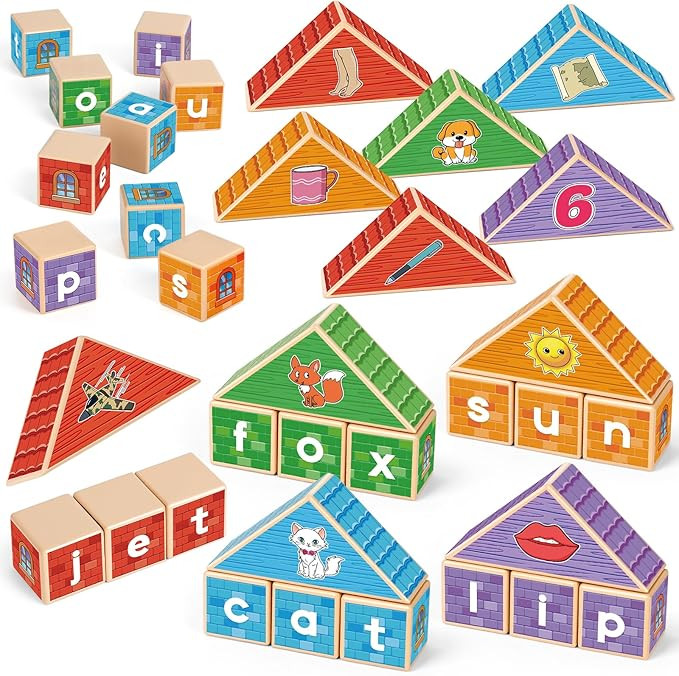 CVC Kasfalci Wooden Alphabet Letter Blocks - Toddler Phonics Games for Learning to Read & Spell, ... | Amazon (US)