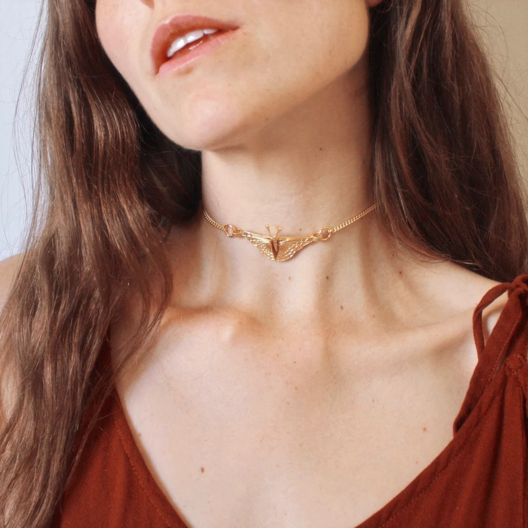 Gold Butterfly Choker Butterfly Necklace, 1970s Necklace, Gold Choker - Etsy | Etsy (US)