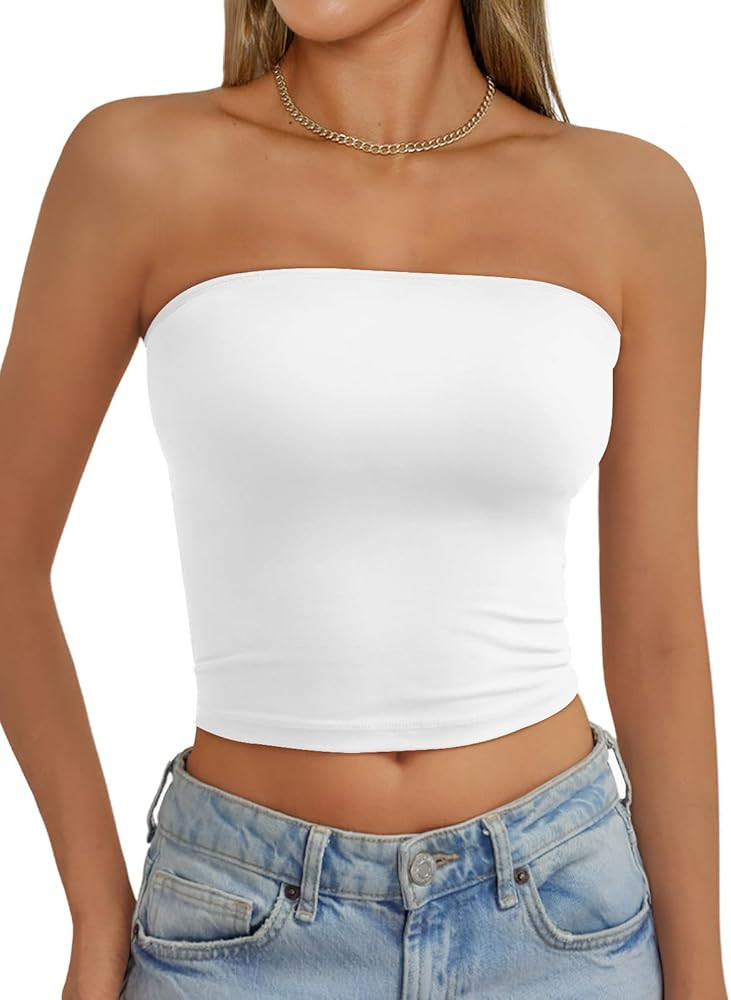 AUTOMET Tube Tops Strapless Crop Tops Basic Backless Sleeveless Bandeau Going Out Cute Summer Clo... | Amazon (US)