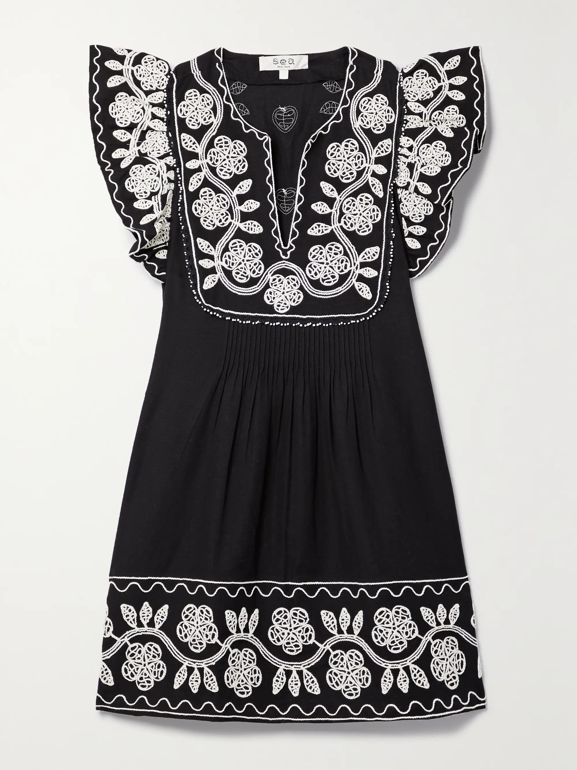 SEABeck pintucked embroidered cotton and linen-blend mini dress | NET-A-PORTER (US)