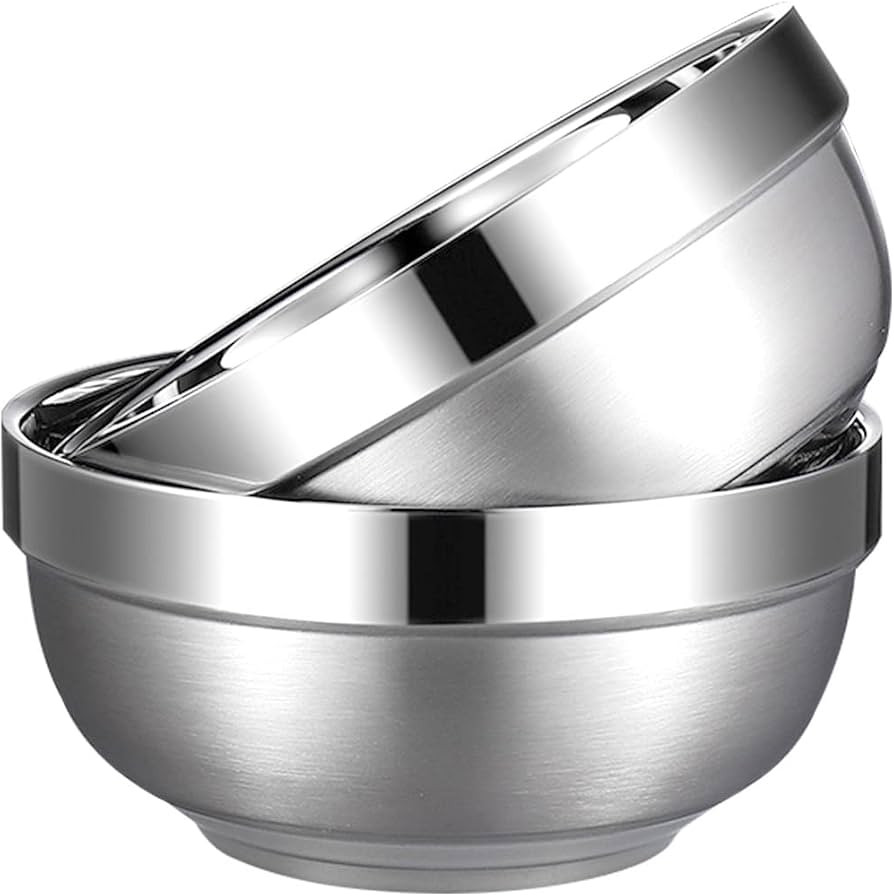 Set of 2 Heat Insulated Stainless Steel Bowls, SUS 304, Double Walled Multipurpose, Perfect Snack... | Amazon (US)