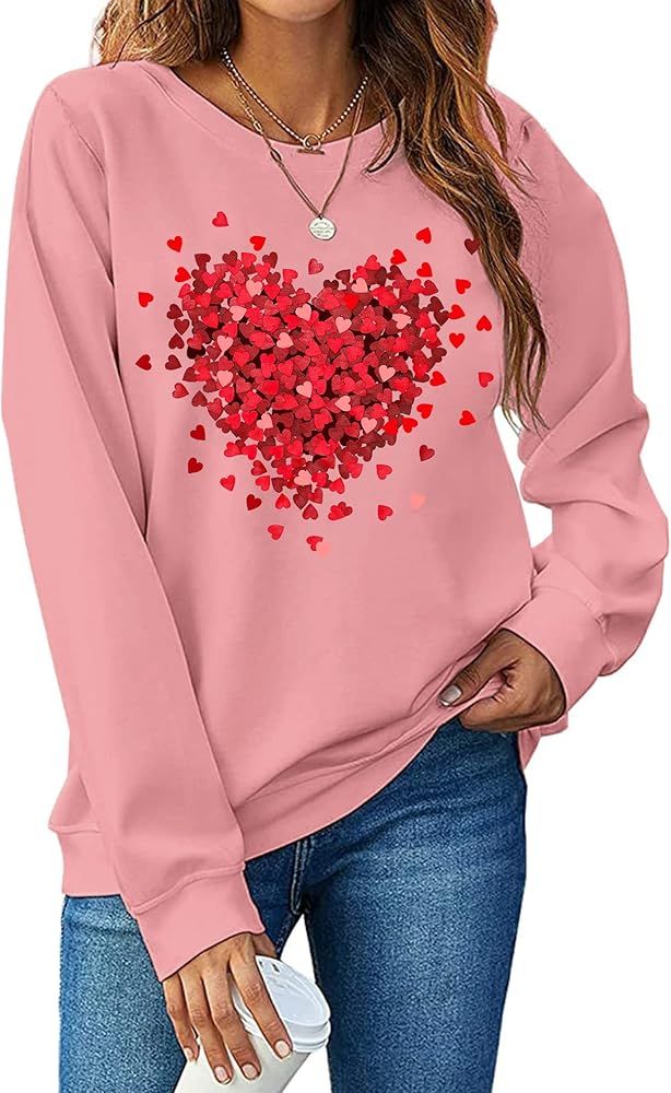 LHBNK Valentines Day Sweatshirt Women Love Heart Shirts Valentine Pullover Long Sleeve Tops | Amazon (US)