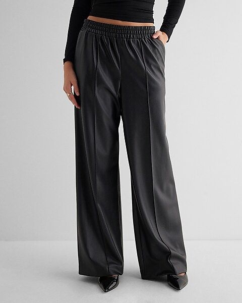 High Waisted Faux Leather Seamed Wide Leg Pant | Express (Pmt Risk)