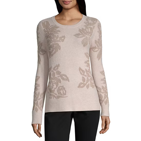 Liz Claiborne Long Sleeve Crew Neck Floral Pullover Sweater - JCPenney | JCPenney