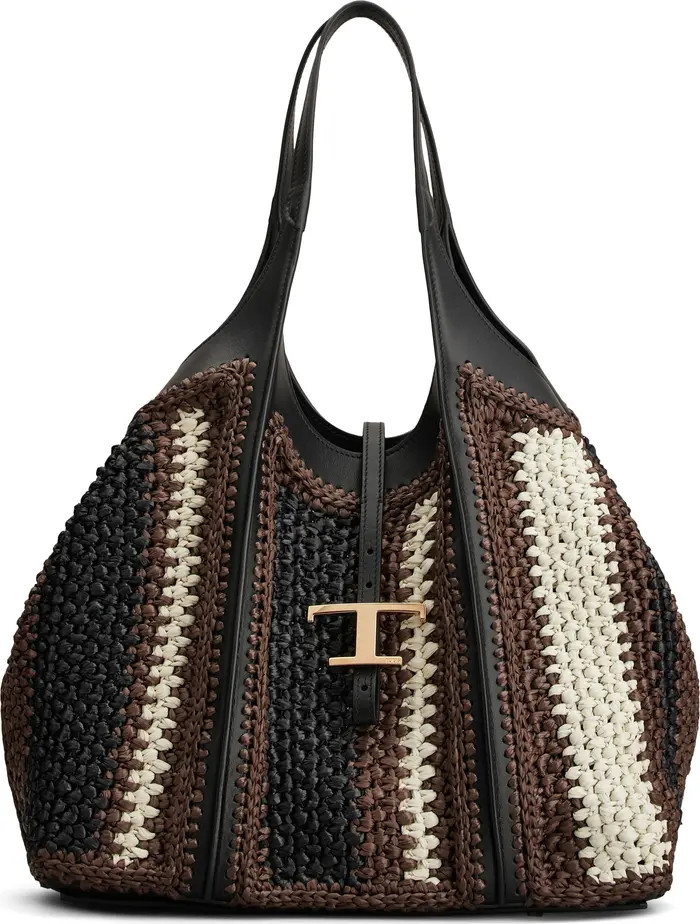 Tod's Medium T Timeless Crochet Raffia & Leather Shopping Bag | Nordstrom | Nordstrom