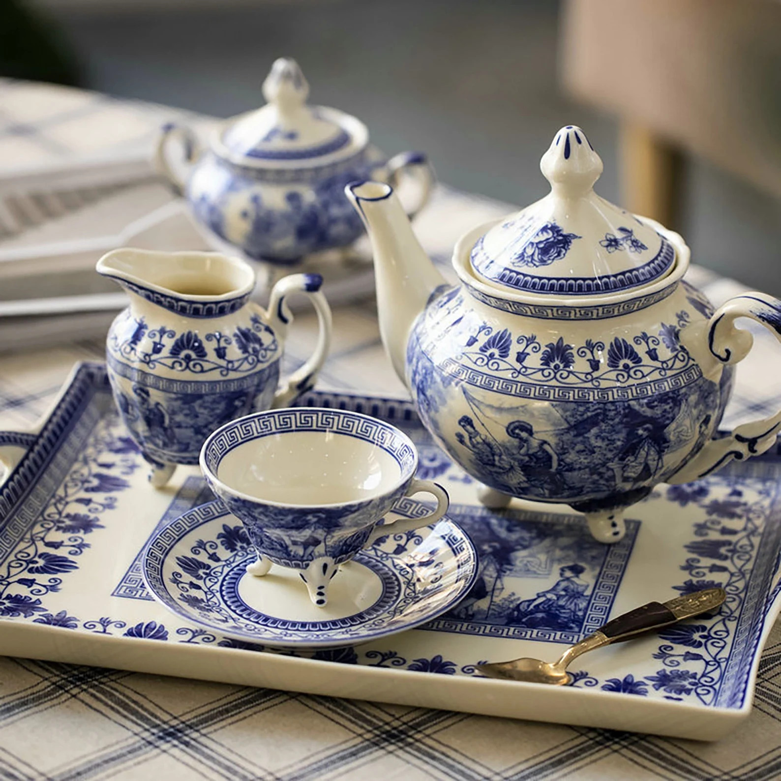 Blue and White Porcelain Tea Set With Tray Teacup and Saucer | Etsy Canada | Etsy (CAD)