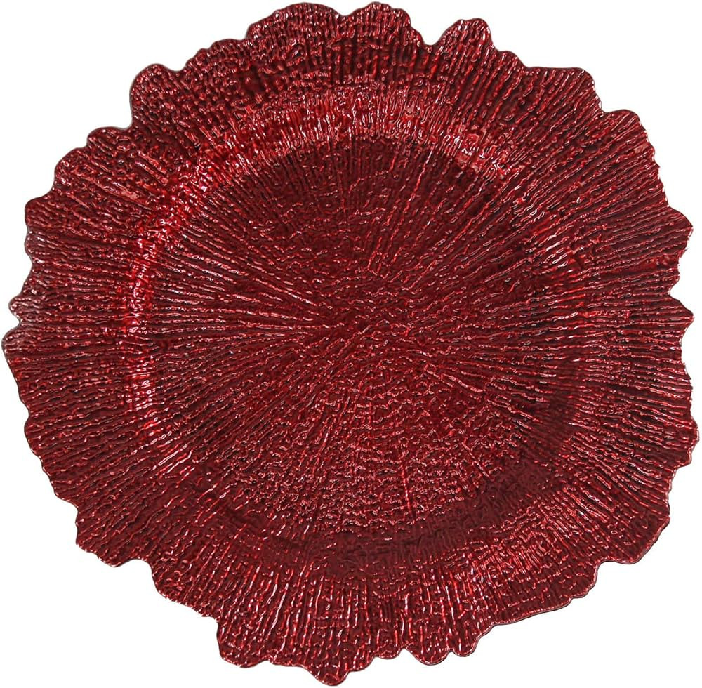 Red Plastic Reef Charger Plates - 12 pcs 13 Inch Round Floral Sponge Charger Plates Wedding Party... | Amazon (US)