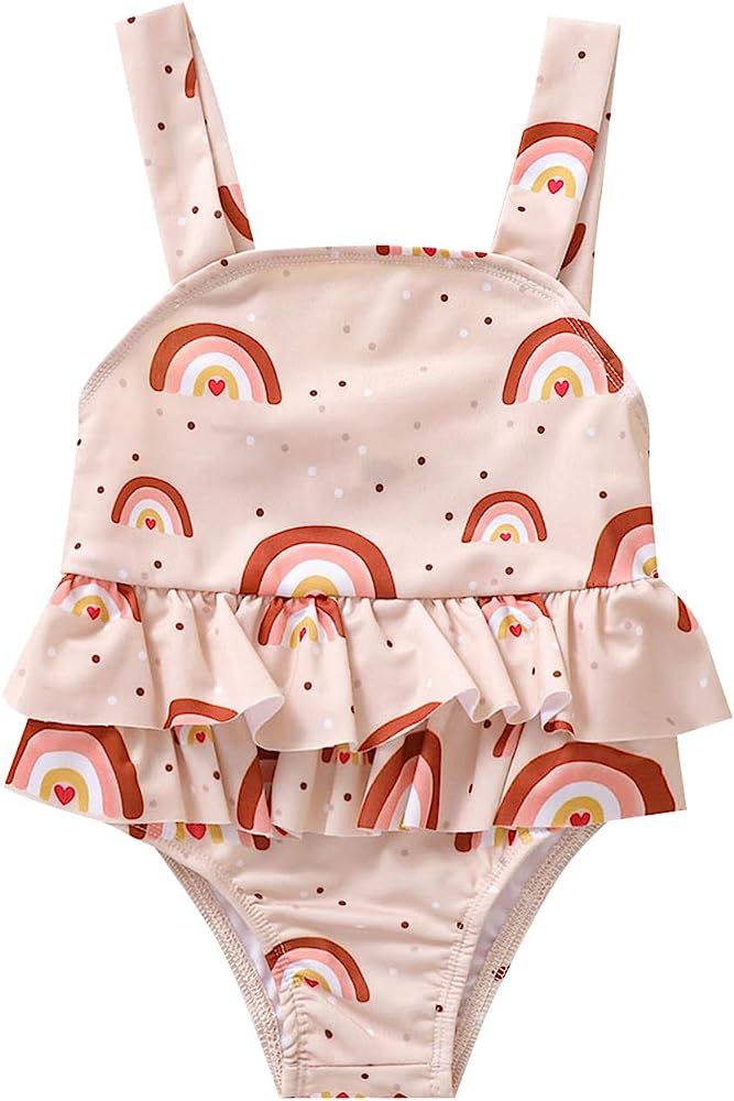 Newborn Baby Girls Rainbow Swimsuit Sleeveless Ruffle Swimwear One Piece Bikini Bathing Suit 0-3Y | Amazon (US)