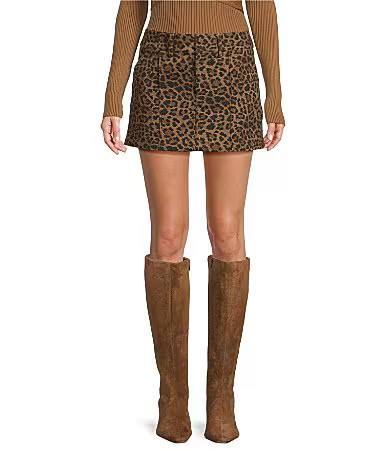 ASTR the Label Kairos Leopard Print Denim Mini Skirt - L | Dillard's