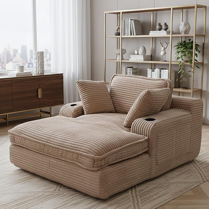 67" Oversized Chaise Lounge Chair Indoor, Soft Boneless Cloud Couch with 3 Pillows, 4 Side Pocket... | Amazon (US)