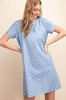 Women's Polka Dot Chambray 100% Cotton Pocket Front Dress | Amazon (US)