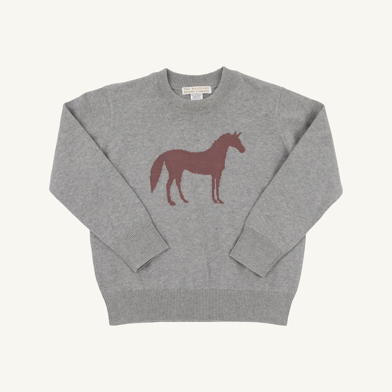 Isaac's Intarsia Sweater - Grantley Gray with Horse Intarsia | The Beaufort Bonnet Company