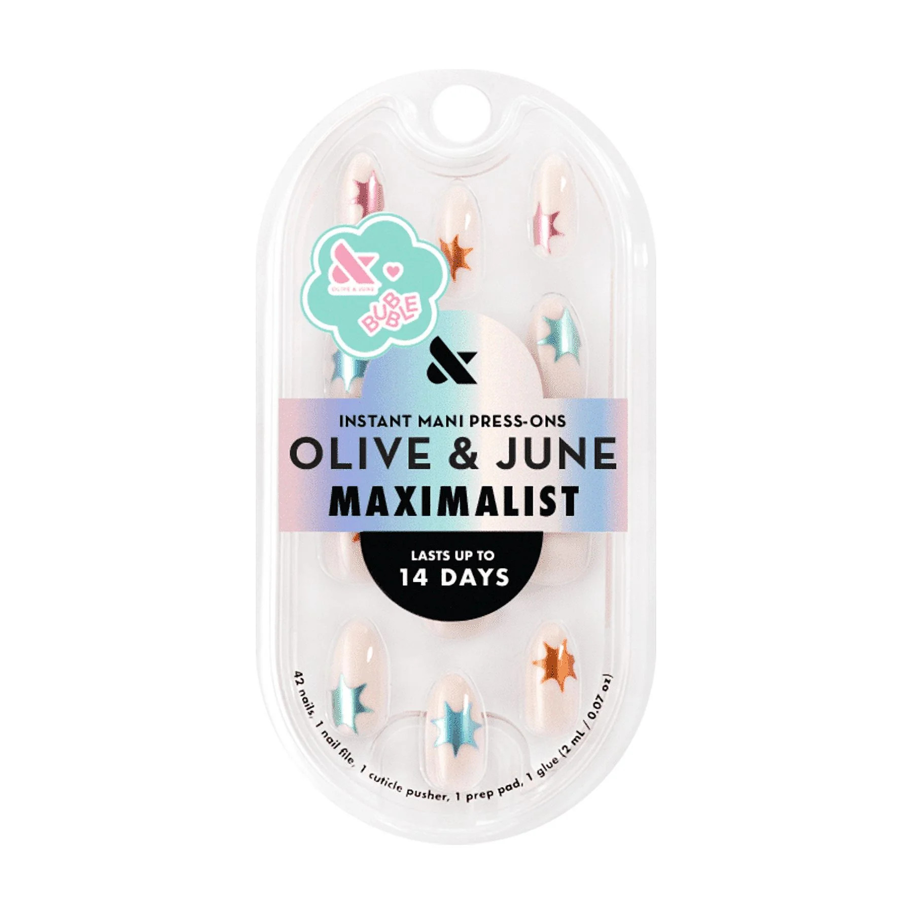 Olive & June + Bubble Instant Mani Medium Almond Press-on Nails, Chrome Burst, 42 Pieces | Walmart (US)