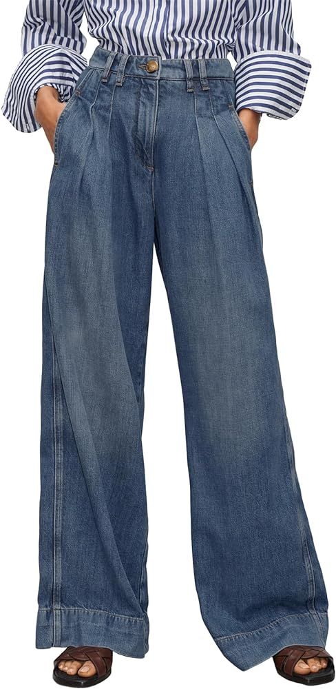 PLNOTME Women's High Waisted Wide Leg Jeans Baggy Mom Casual Denim Pants | Amazon (US)