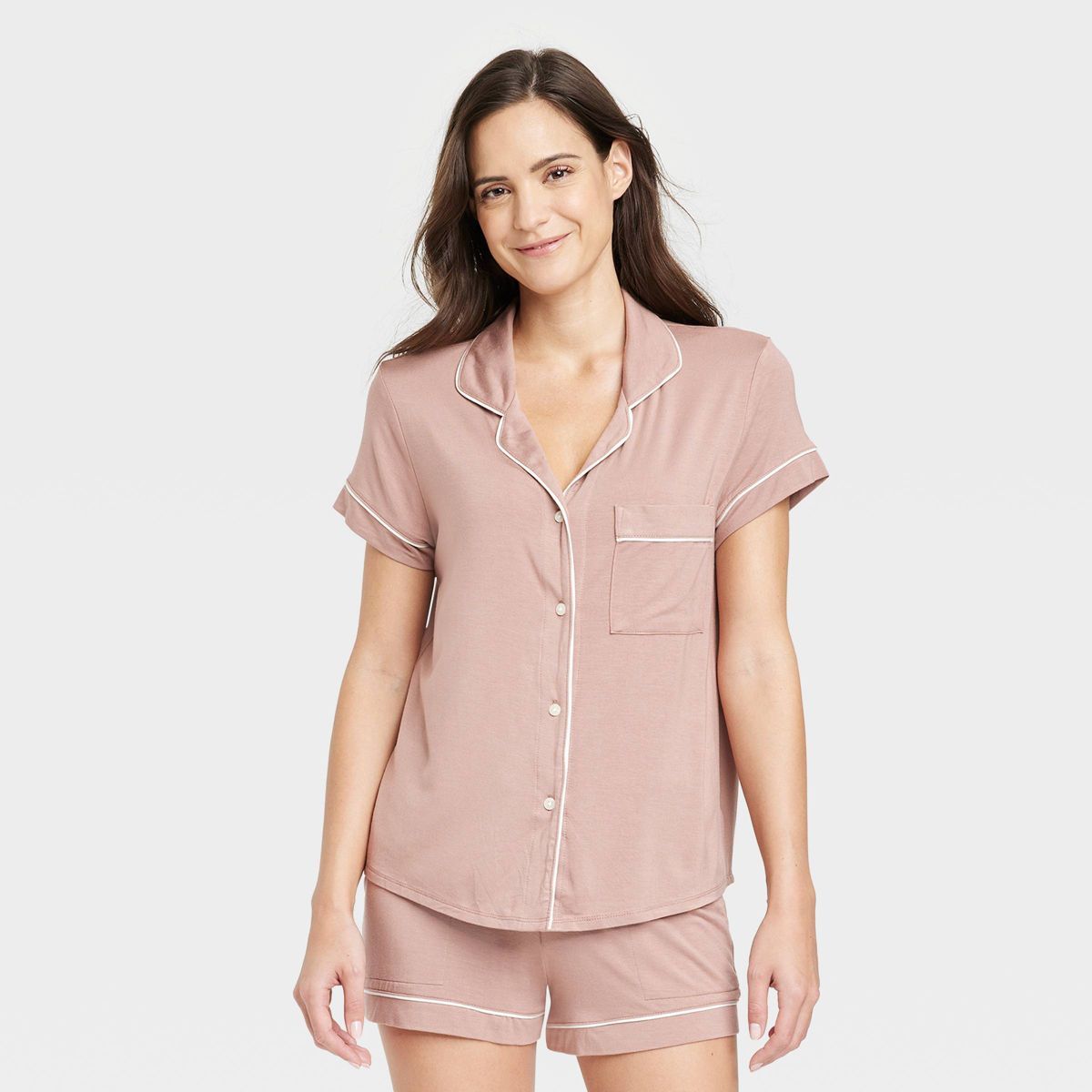Women's Beautifully Soft Short Sleeve Notch Collar Top and Shorts Pajama Set - Stars Above™ | Target