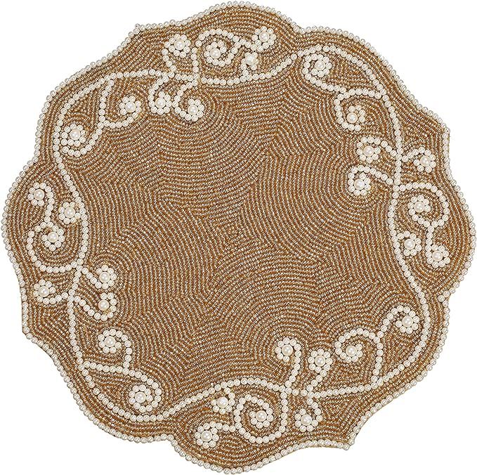 Beaded Placemats for Dining Table Beige Ivory - Pack of 1 Measure 13 inches Beaded Placemats Roun... | Amazon (US)