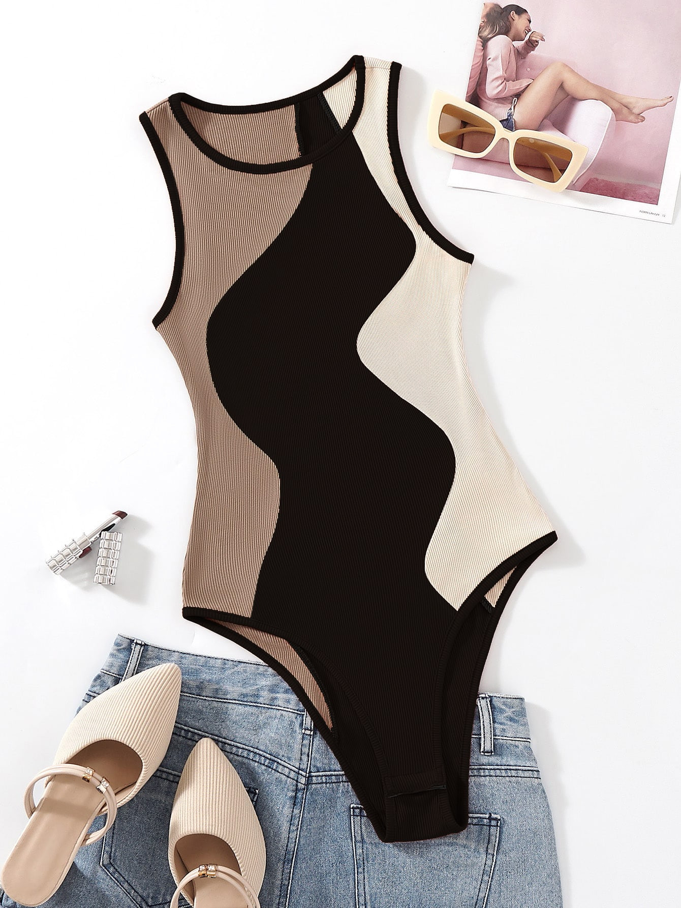 SHEIN Privé Cut And Sew Bodysuit | SHEIN