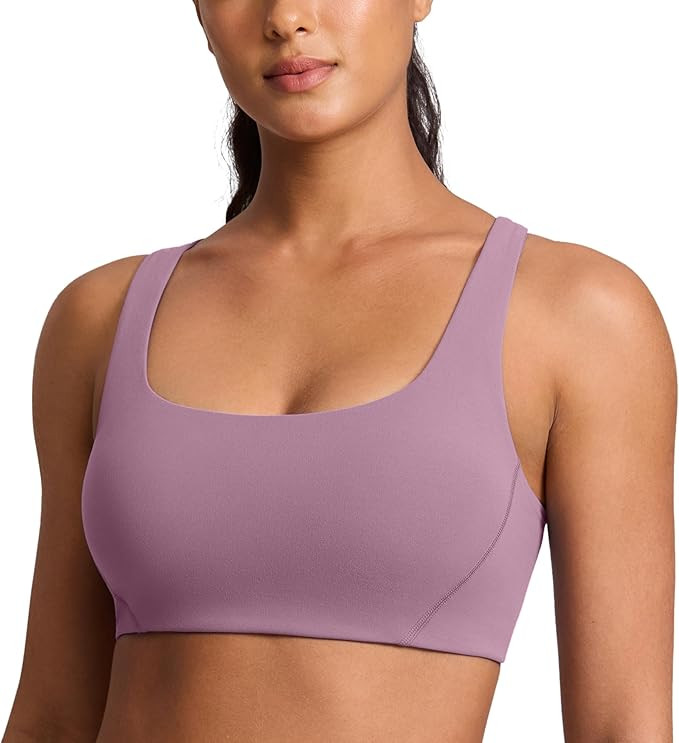 CRZ YOGA Butterlift Double Lined Square Neck Sports Bras for Women - Wireless V-Shaped Racerback ... | Amazon (US)